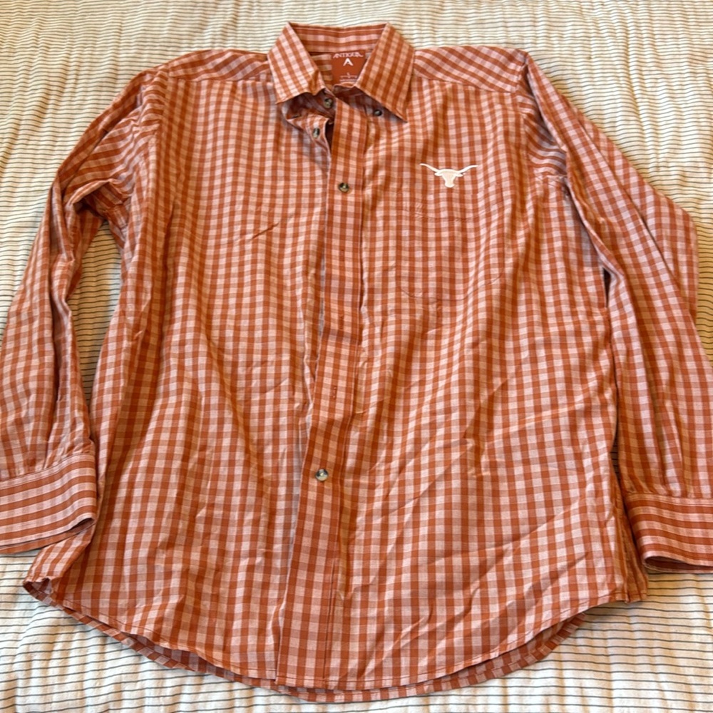 Antigua size large orange and white university of texas button down